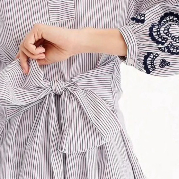 J. CREW Embroidered Sleeves Tie Front Tunic Shirt Blouse Multi Color Size Medium - Picture 2 of 11